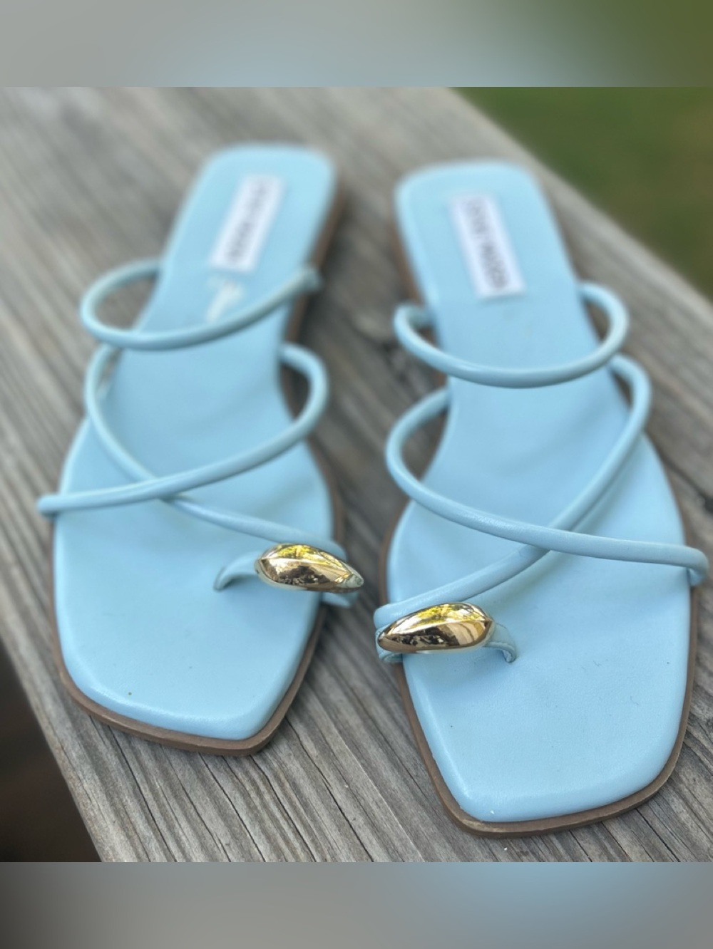 Steve Madden Light Blue Strappy Toe-Ring Sandals with Gold Accent